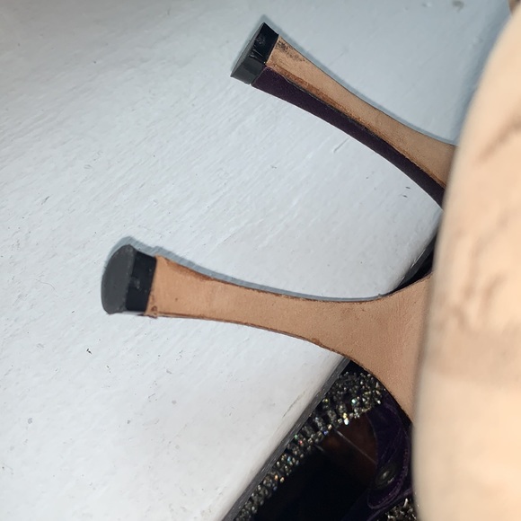Manolo Blahnik Purple Satin Pointy Toe Heels with Rhinestone Ankle Strap, 37.5 - Picture 4 of 13